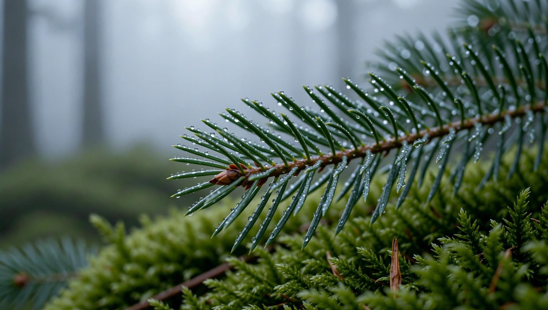 Suomalainen metsämaisema aamukasteessa